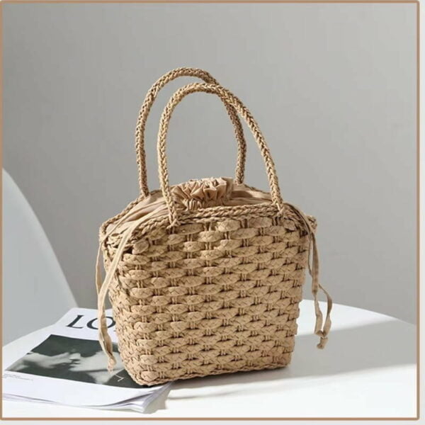 Boho Straw Bag With Drawstring Handle - Image 3