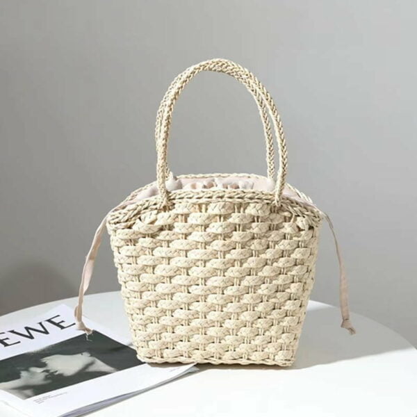 Boho Straw Bag With Drawstring Handle - Image 2