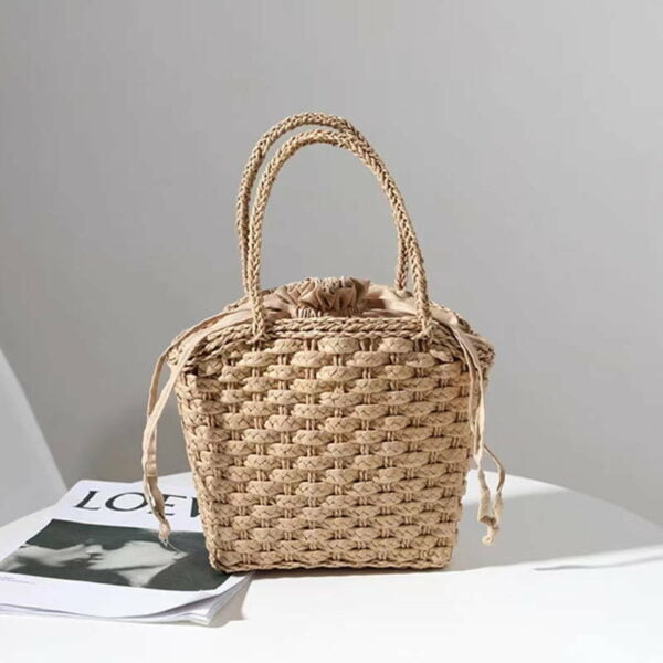 Boho Straw Bag With Drawstring Handle - Image 4