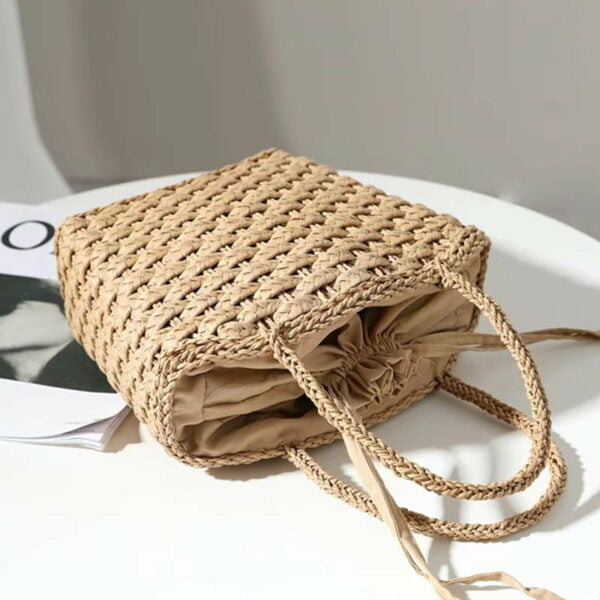 Boho Straw Bag With Drawstring Handle - Image 5